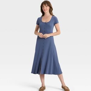 Women's Universal Thread Short Sleeve Knit Button-Front Midi A-Line Dress Sz L
